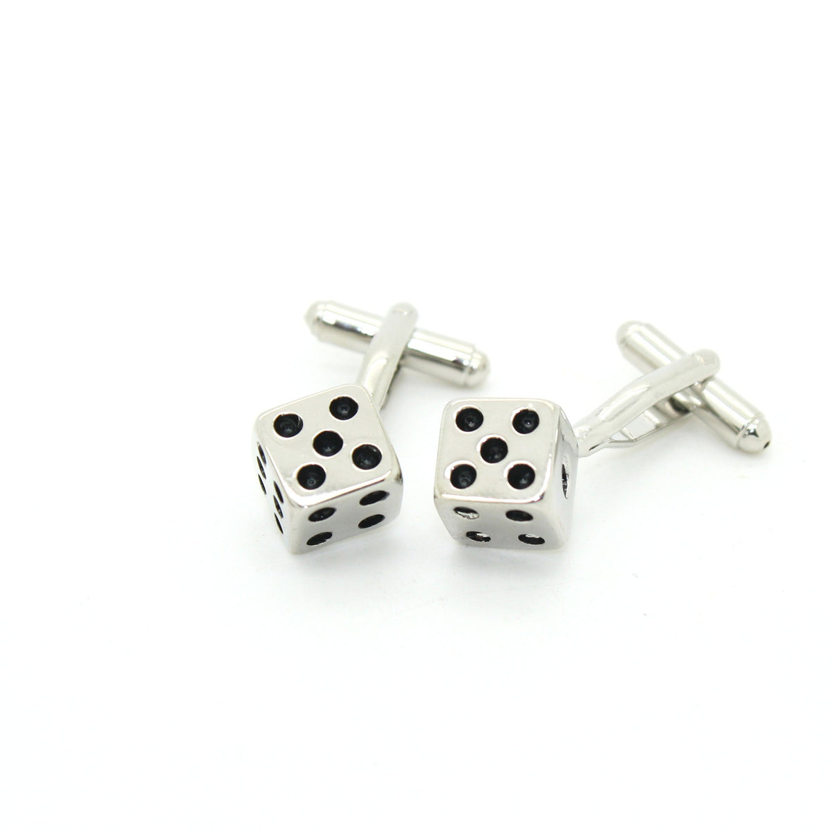 Silvertone Dice Cuff Links With Jewelry Box