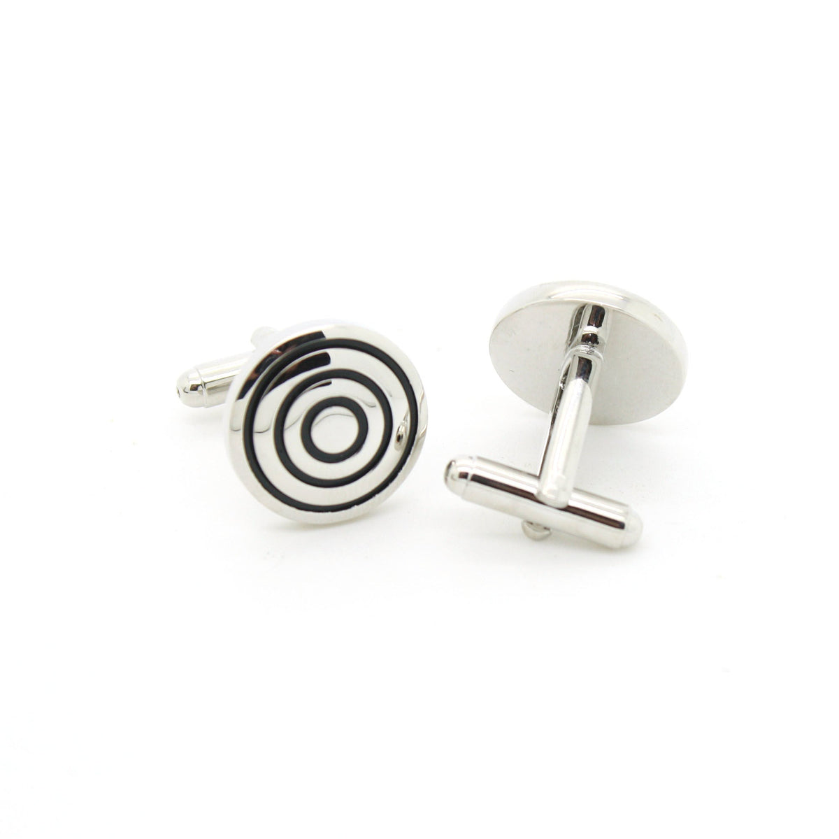 Silvertone Round Cuff Links With Jewelry Box