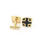 Goldtone Shield Black Cuff Links With Jewelry Box