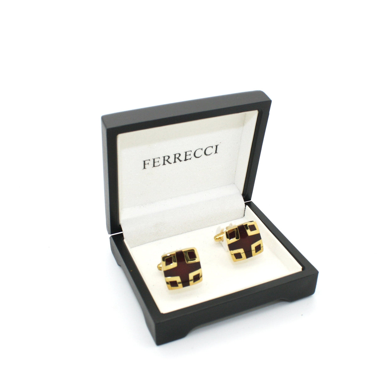 Goldtone Burgundy DesignCuff Links With Jewelry Box