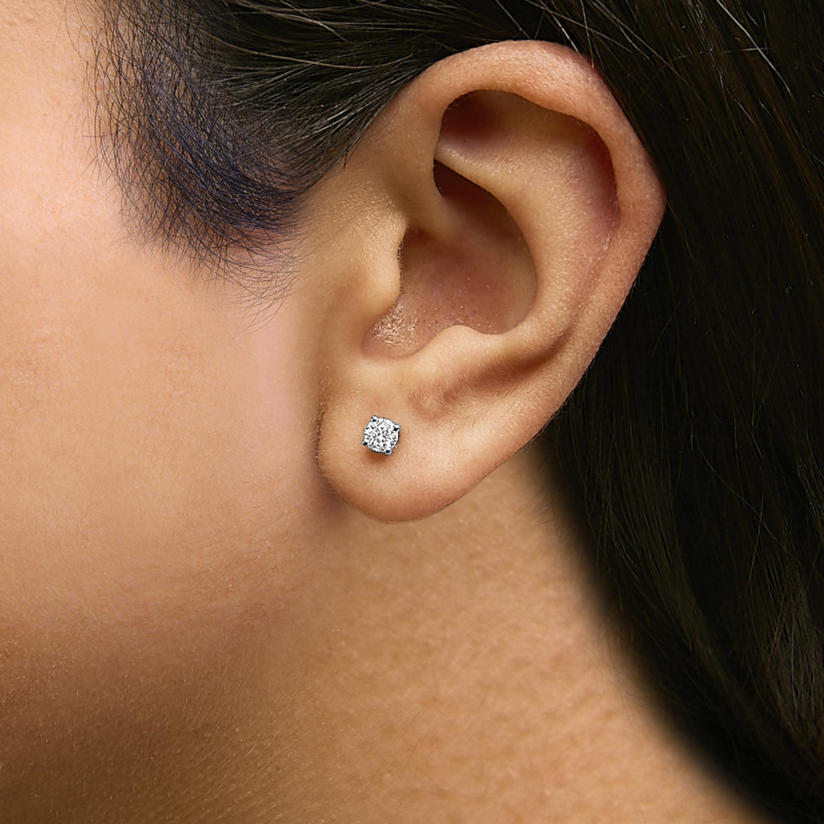 14K Gold Round Lab Grown Diamond Solitaire Stud Earrings with Push Backs