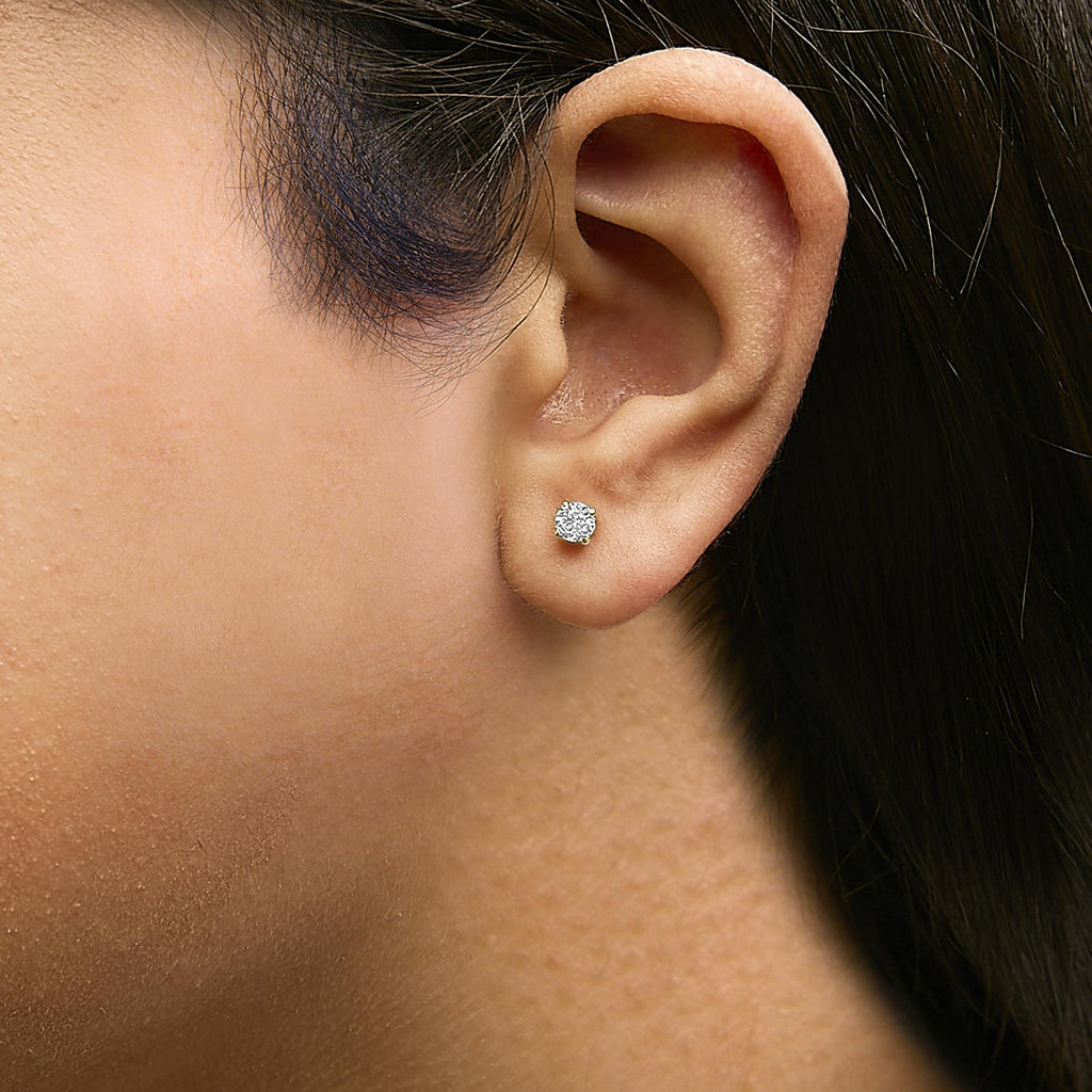 14K Gold Round Lab Grown Diamond Solitaire Stud Earrings with Push Backs