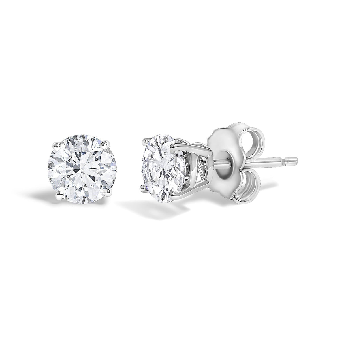 14K Gold Round Lab Grown Diamond Solitaire Stud Earrings with Push Backs