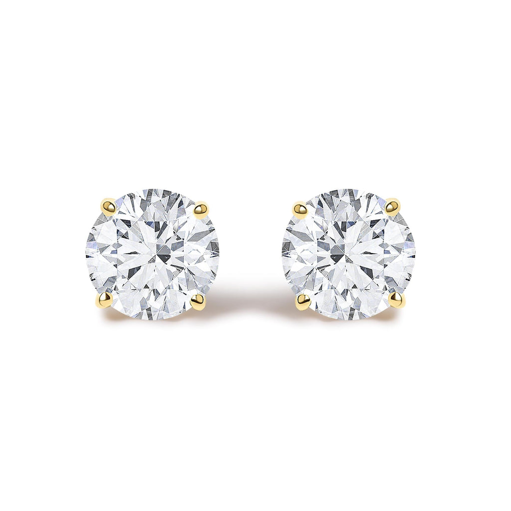 14K Gold Round Lab Grown Diamond Solitaire Stud Earrings with Push Backs