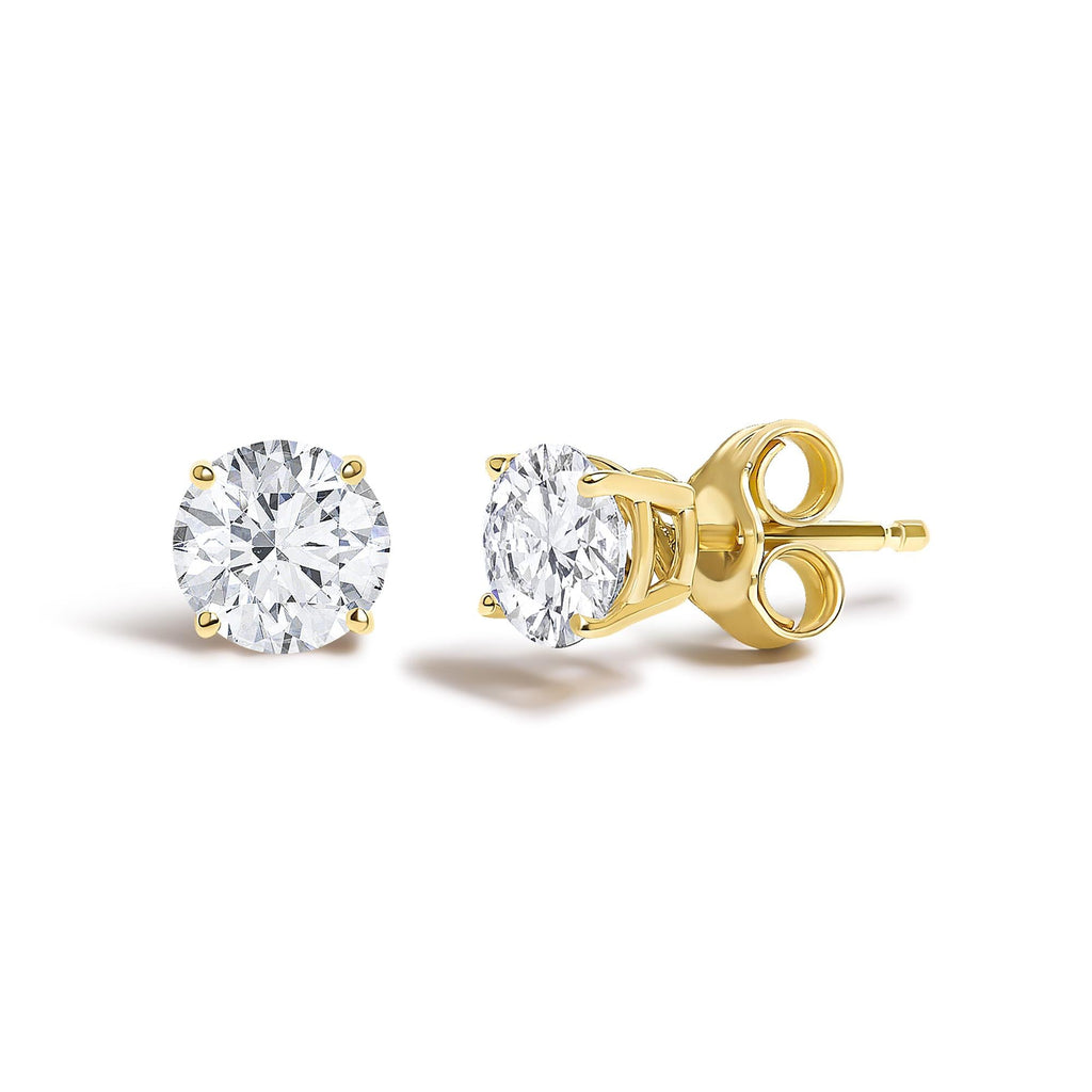 14K Gold Round Lab Grown Diamond Solitaire Stud Earrings with Push Backs