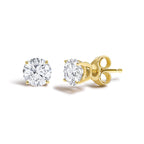14K Gold Round Lab Grown Diamond Solitaire Stud Earrings with Push Backs