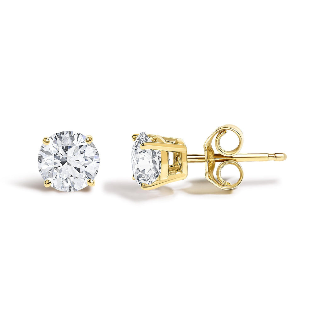 14K Gold Round Lab Grown Diamond Solitaire Stud Earrings with Push Backs