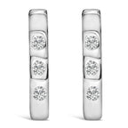 10K White Gold 1/10 Cttw Three Stone Lab Grown Diamond Oval Huggies Hoop Earrings