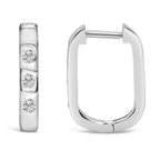 10K White Gold 1/10 Cttw Three Stone Lab Grown Diamond Oval Huggies Hoop Earrings