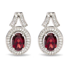 .925 Sterling Silver Garnet and 1/5 Cttw Diamond Drop Earring