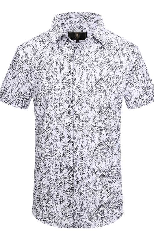 Geometric Cascade SS Shirt WHITE/BLACK