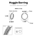 Cubic Zirconia Silver Plated Huggie Hoop Stainless Steel Earrings