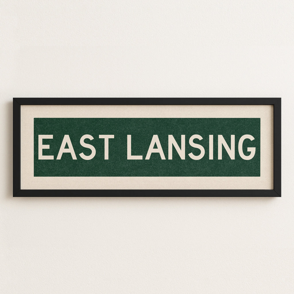Framed East Lansing Green Bus Scroll
