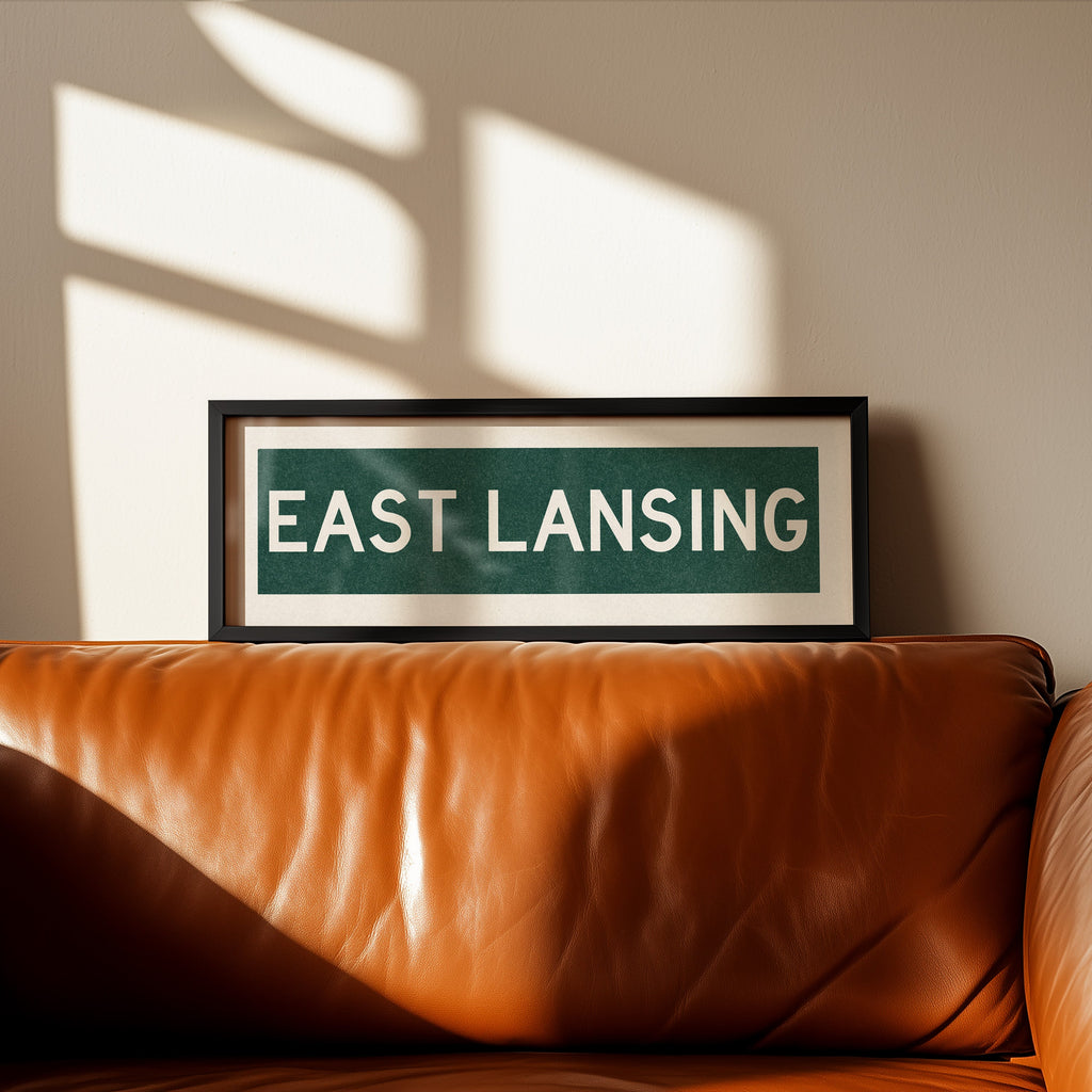 Framed East Lansing Green Bus Scroll