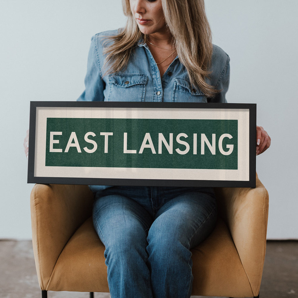 Framed East Lansing Green Bus Scroll