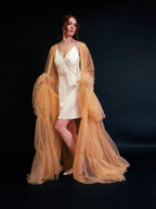 Tulle Ruffled Sleeves Layered Fringe Long Robe Dress