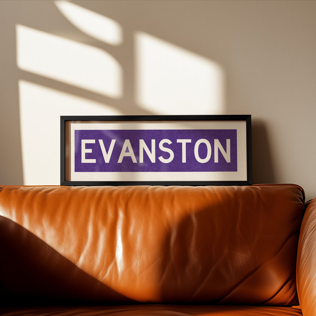 Framed Evanston Purple Bus Scroll