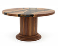 Round Dining Table with Solid Wood Drum Pedestal Base