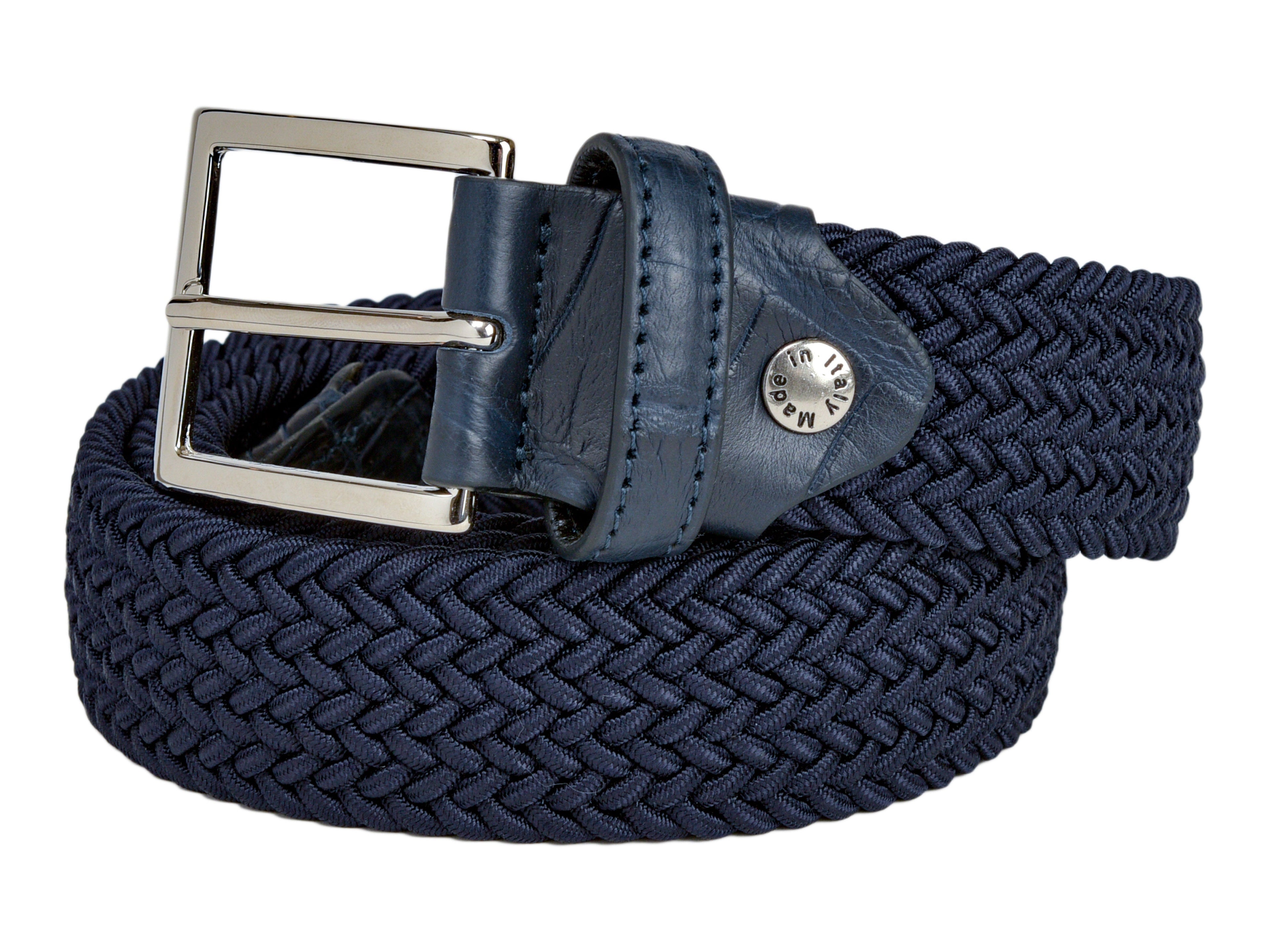 Woven Stretch Belt Crocodile Tab Solid Navy