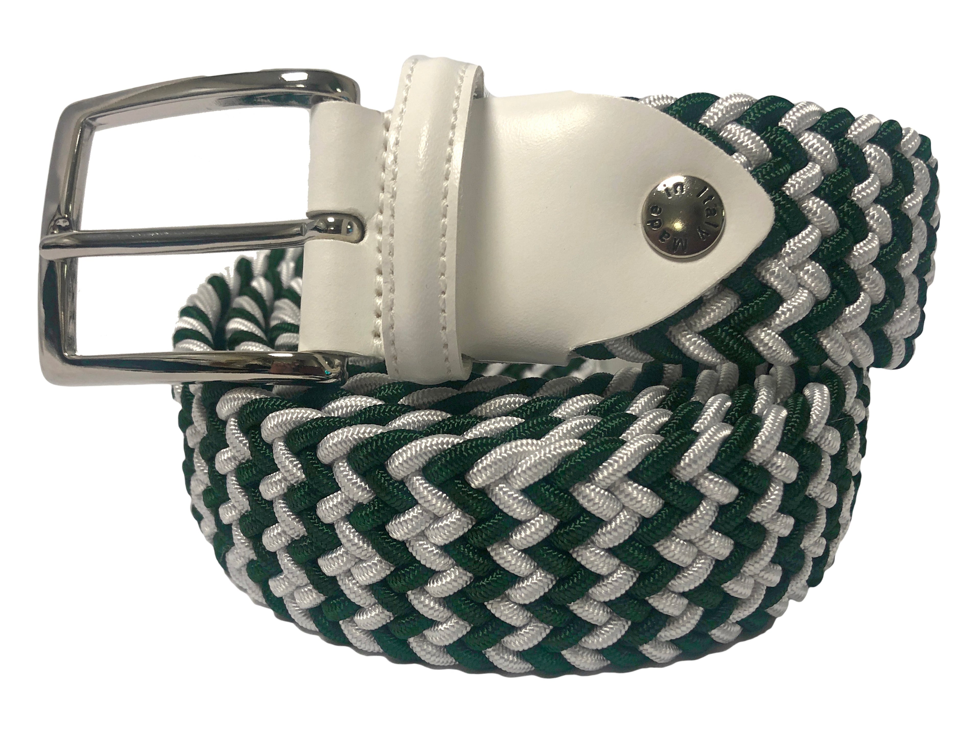 Woven Stretch Belt Forest Green/White