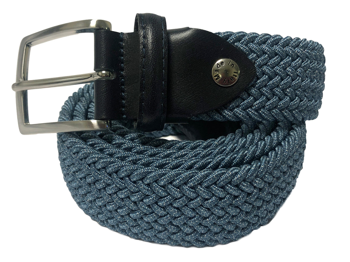 Woven Stretch Belt Two-Tone Teal/Silver