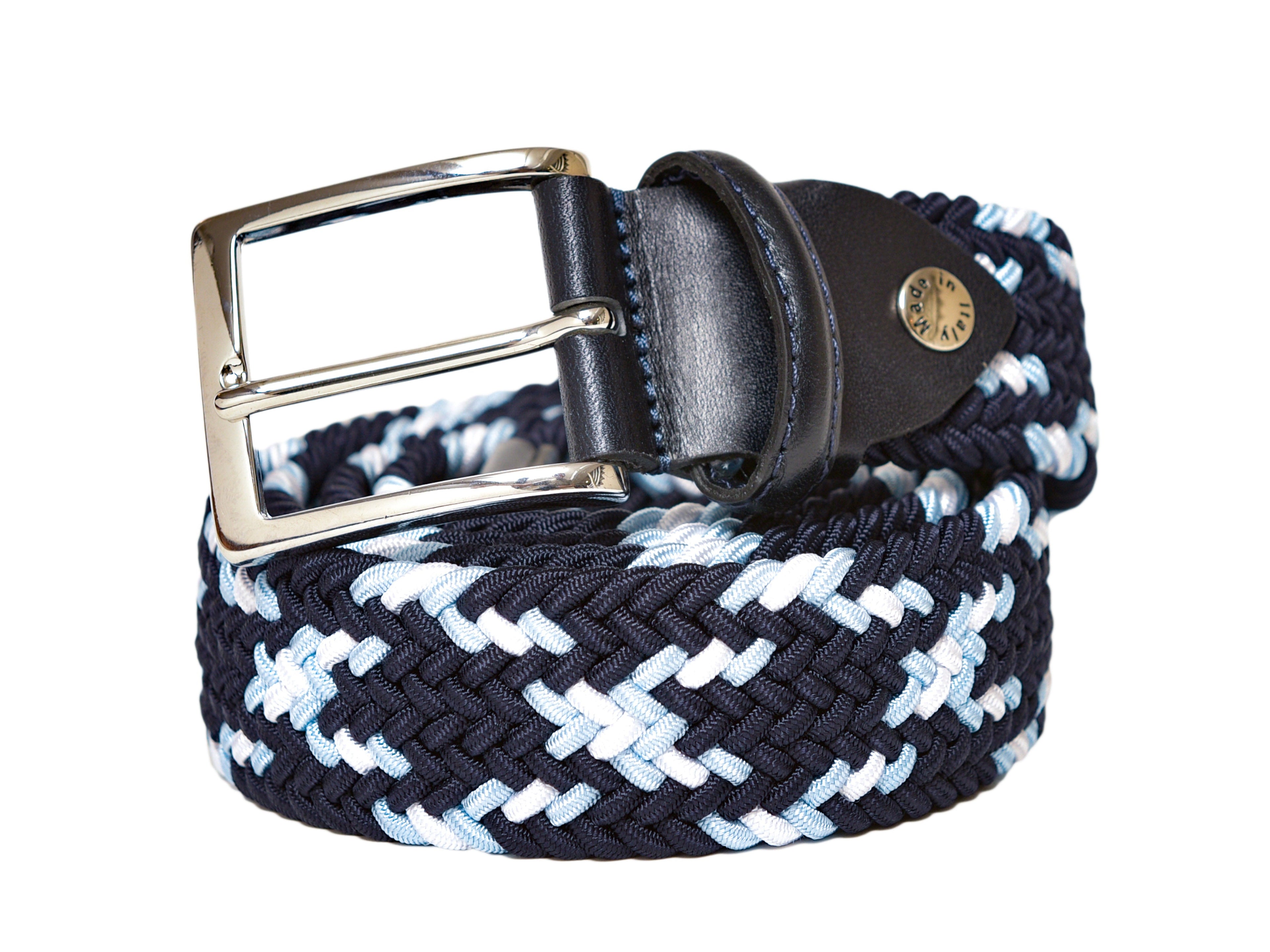 Woven Stretch Belt Cross Navy/White/Light Blue