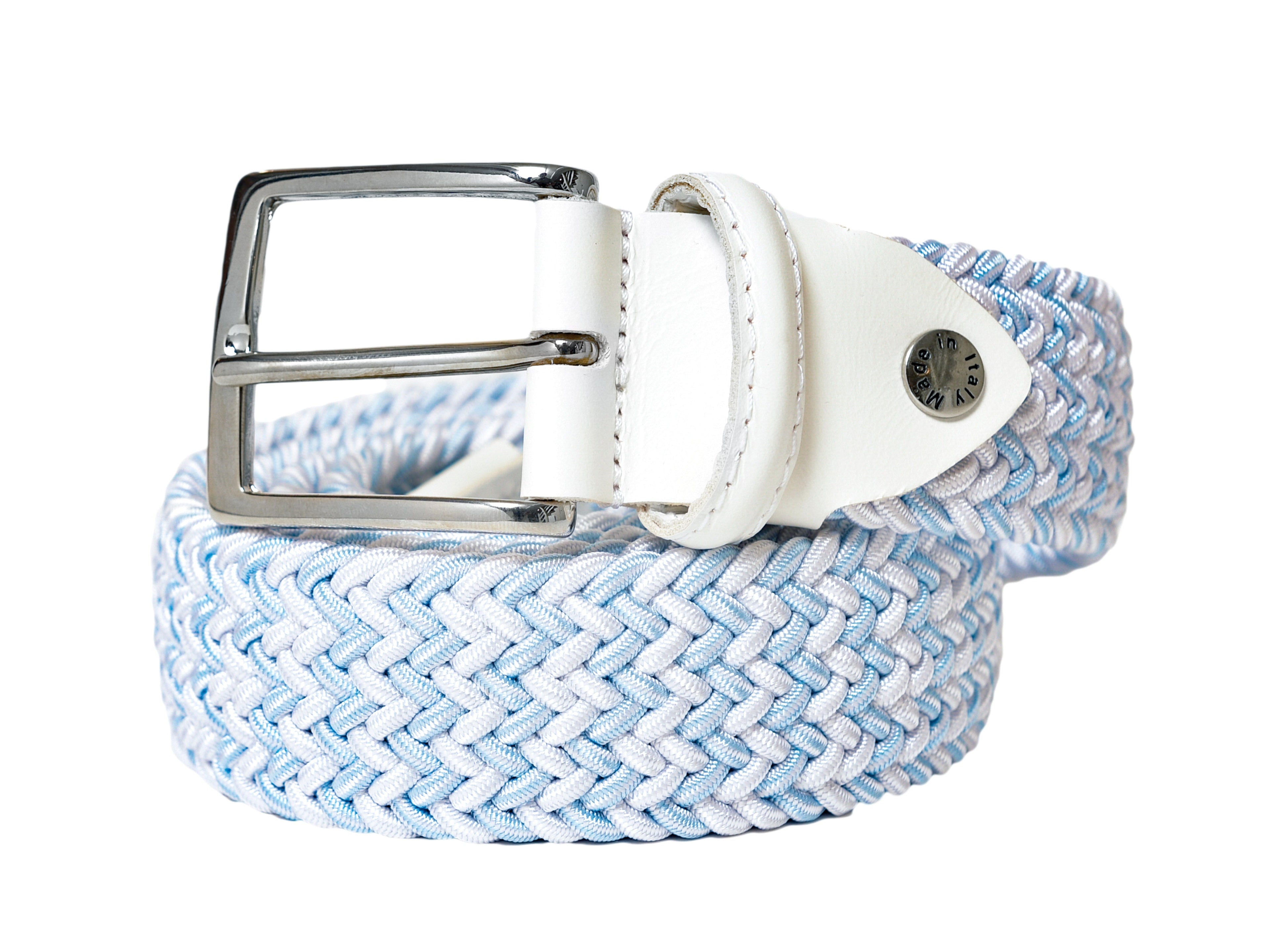 Woven Stretch Belt Stripe White/Light Blue