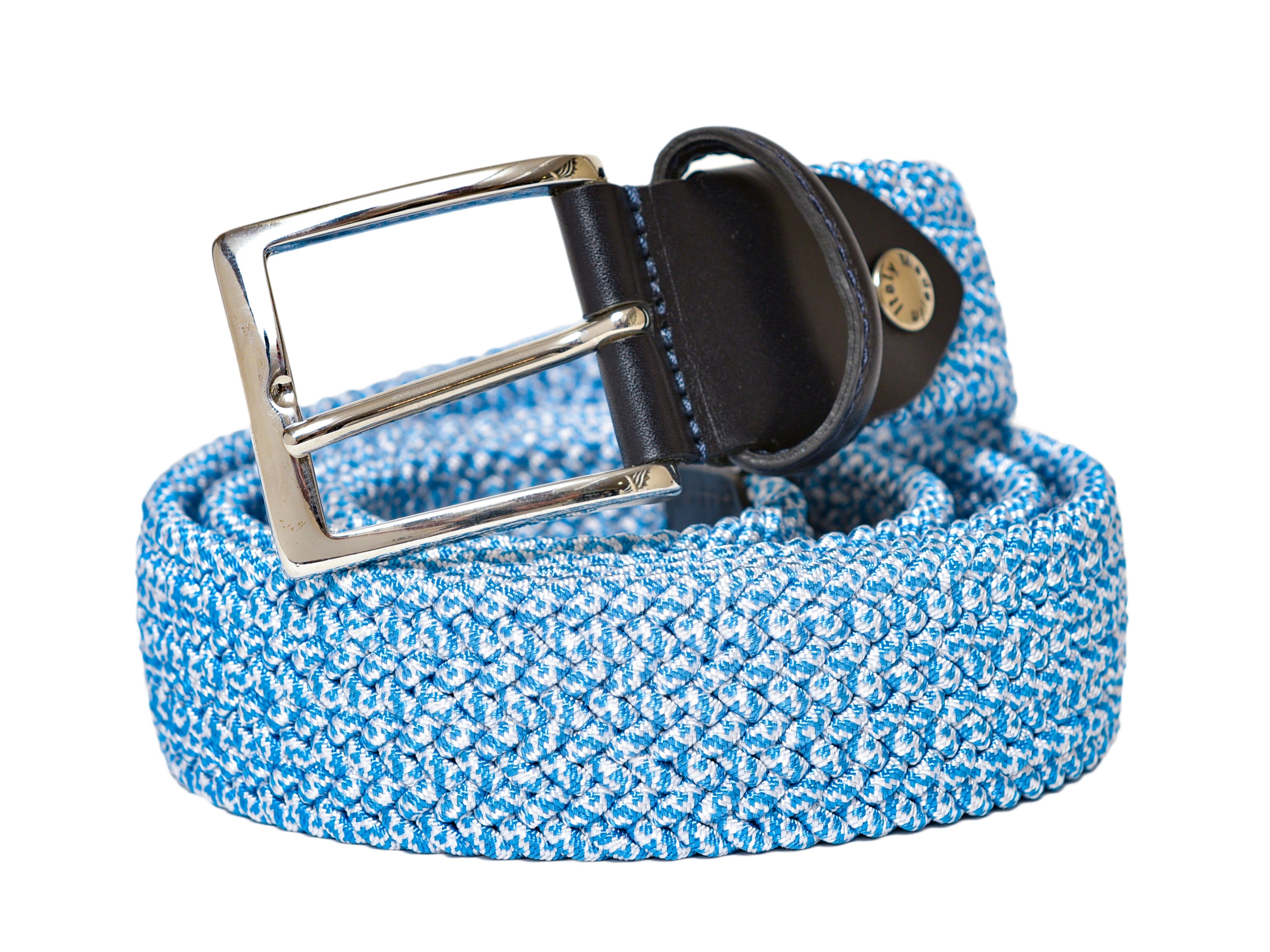 Woven Stretch Belt Two-Tone White/Light Blue