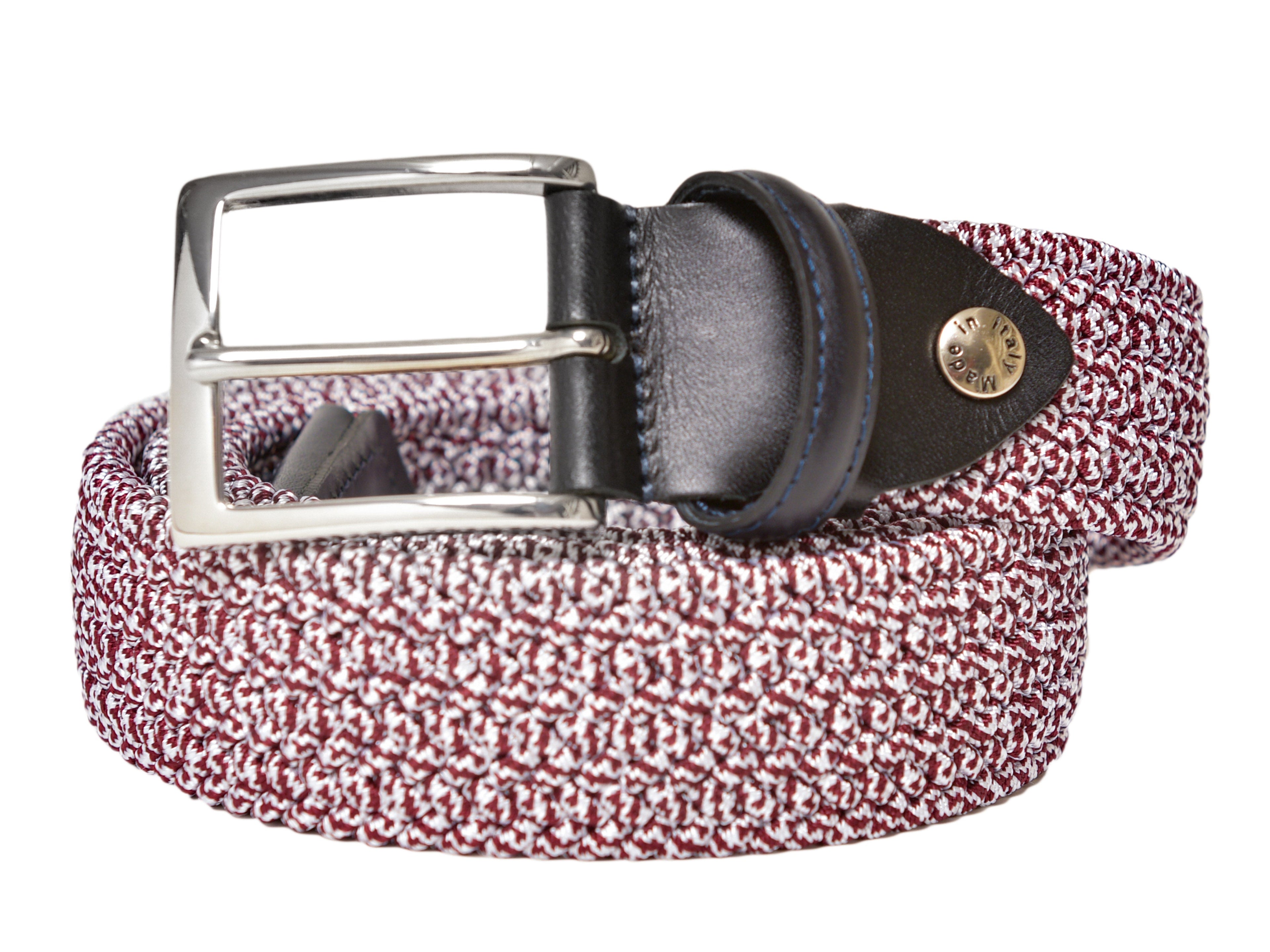 Woven Stretch Belt Two-Tone White/Burgundy