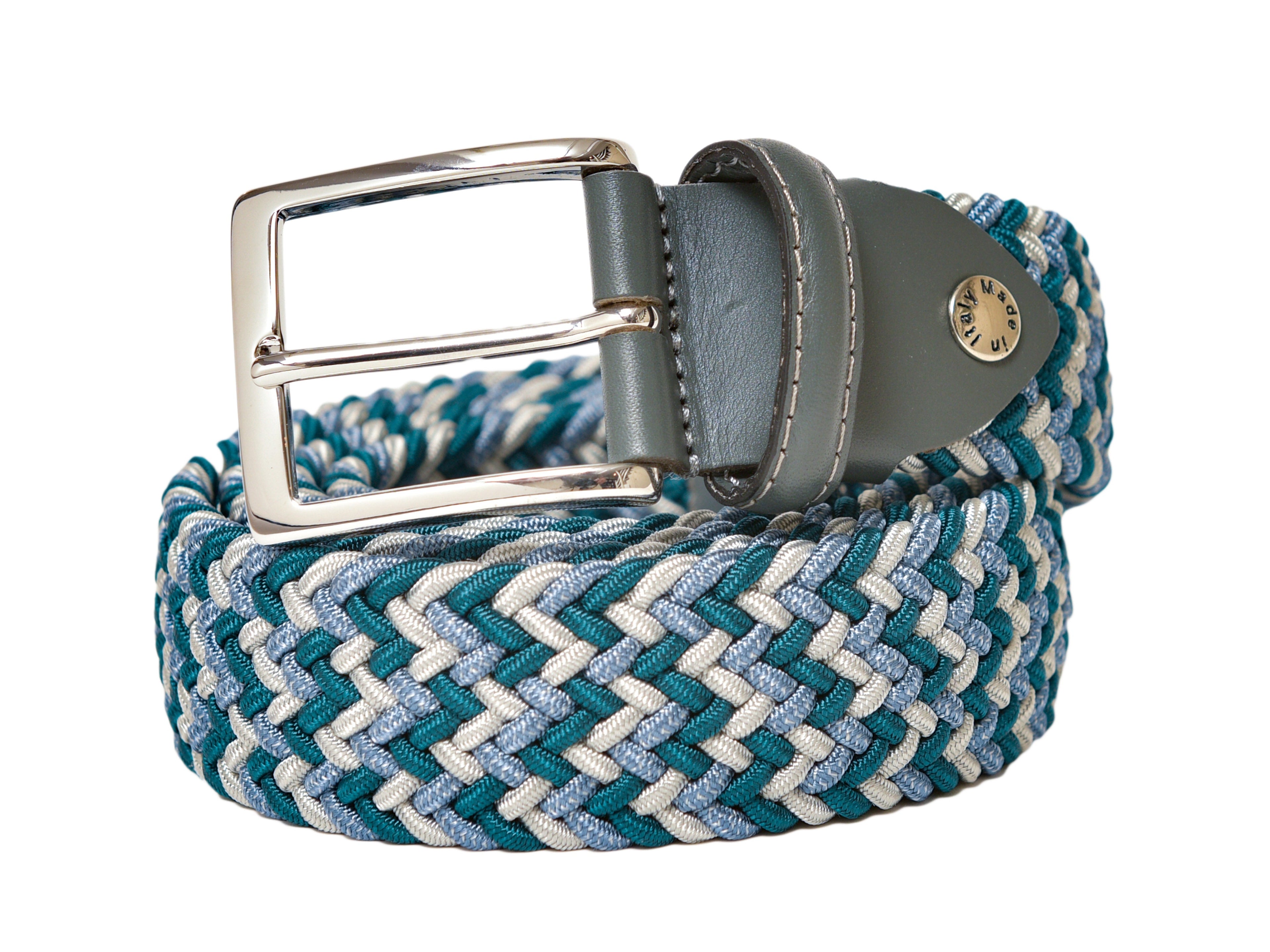 Woven Stretch Belt Teal Monochrome