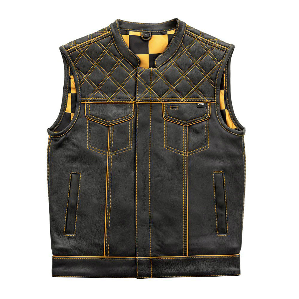 Finish Line - Gold Checker - Men's Motorcycle Leather Vest