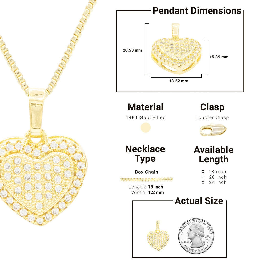 Cubic Zirconia 14K Gold Filled Dual Heart Pendant Necklace Set