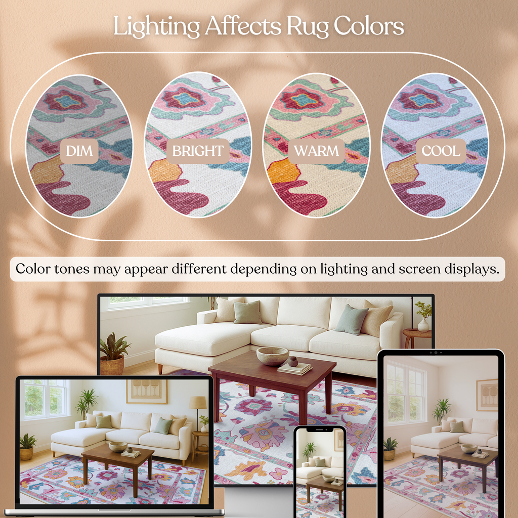 Florine Pastel Pink Orange Floral Oushak Rug