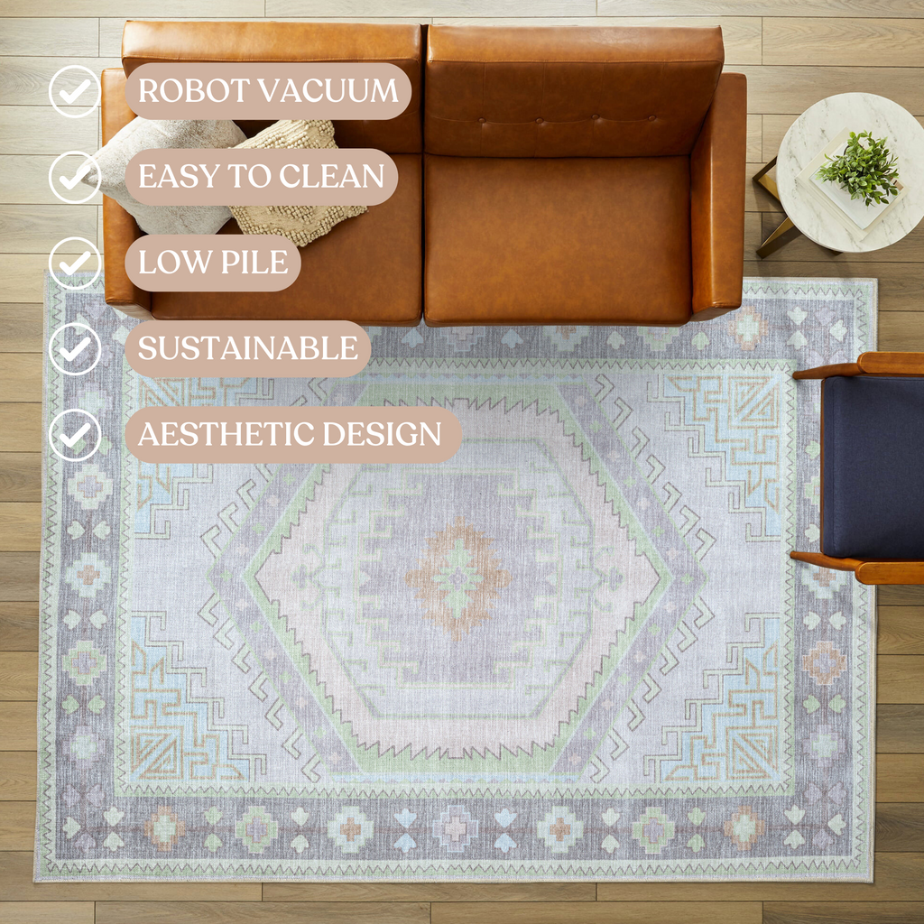 Eloise Faded Pastel Green Modern Oushak Rug