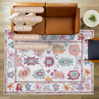 Florine Pastel Pink Orange Floral Oushak Rug