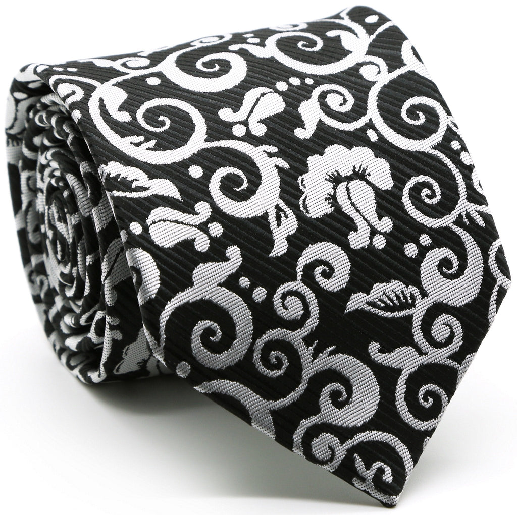 Mens Dads Classic Black Paisley Pattern Business Casual Necktie & Hanky Set FO-1