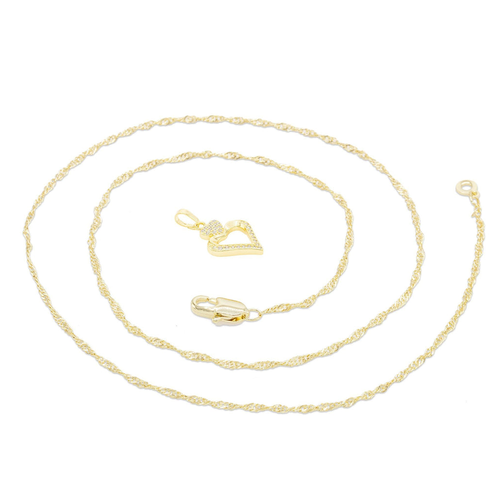Cubic Zirconia 14K Gold Filled Two Hearts Pendant Necklace Set