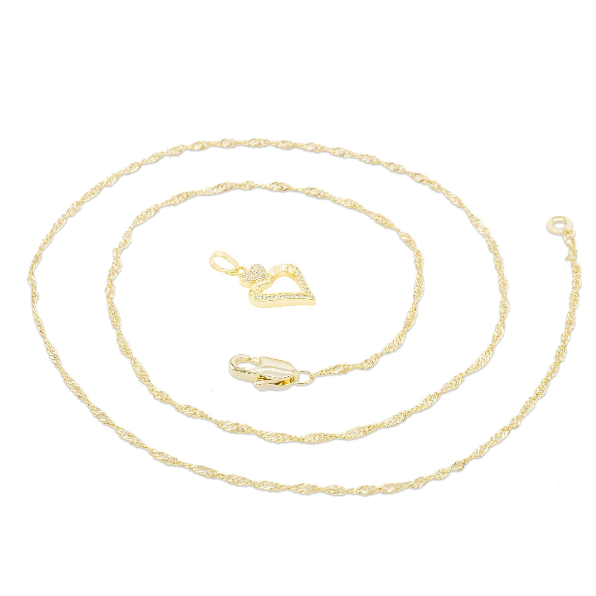Cubic Zirconia 14K Gold Filled Two Hearts Pendant Necklace Set