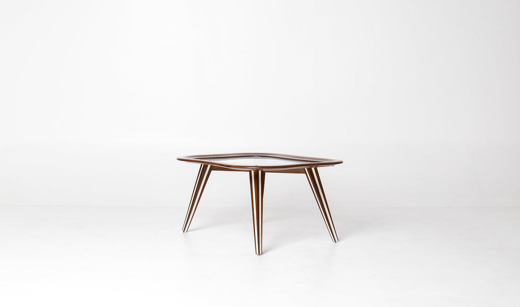 Filippo Chissotti Biomorphic Walnut & Glass Cocktail Table, Italy, c. 1950s–60s