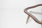Filippo Chissotti Biomorphic Walnut & Glass Cocktail Table, Italy, c. 1950s–60s