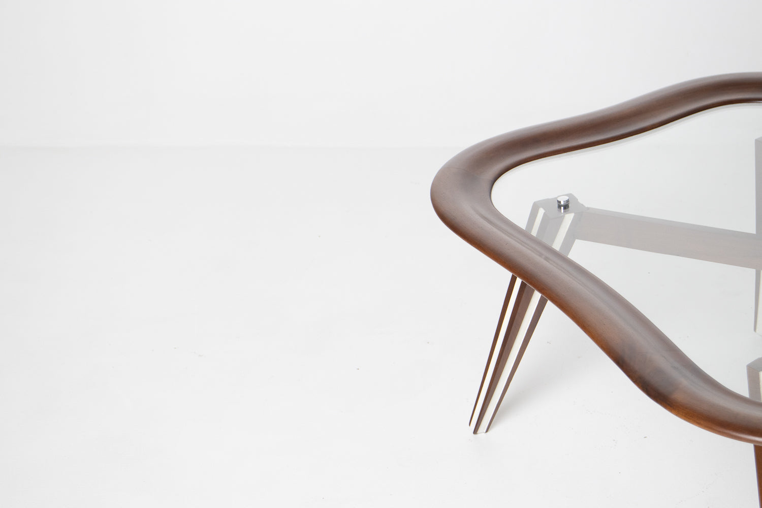 Filippo Chissotti Biomorphic Walnut & Glass Cocktail Table, Italy, c. 1950s–60s