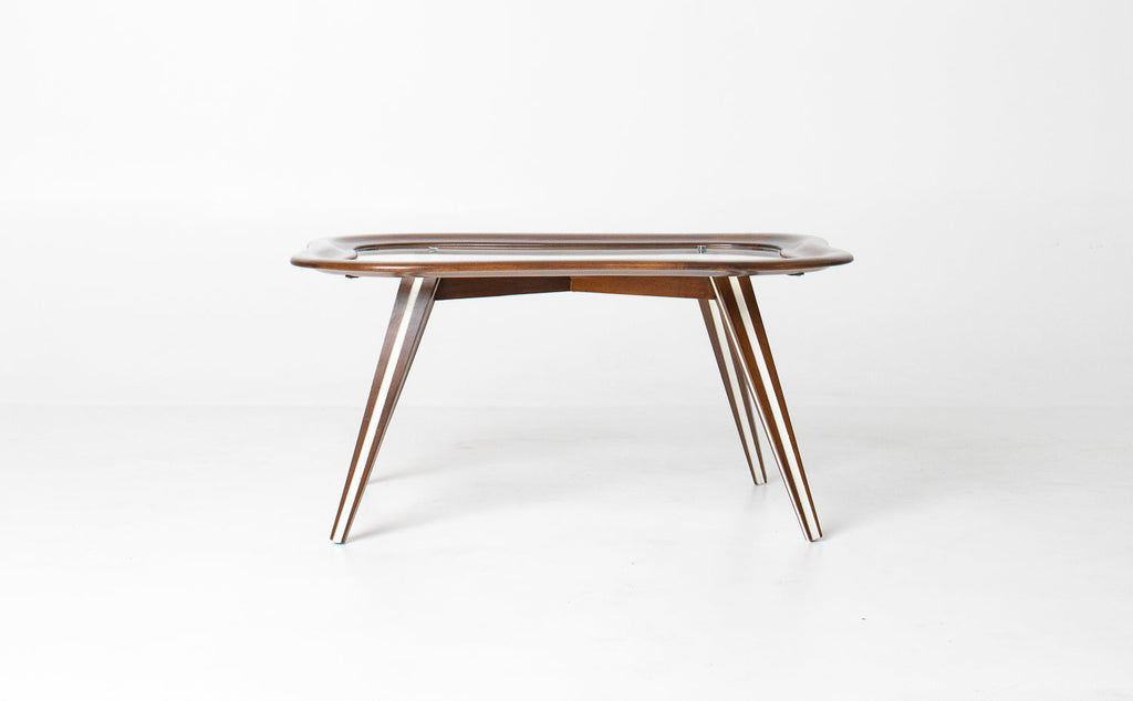 Filippo Chissotti Biomorphic Walnut & Glass Cocktail Table, Italy, c. 1950s–60s
