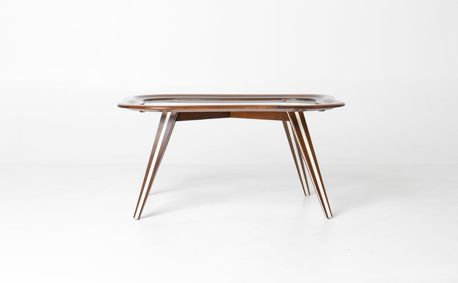 Filippo Chissotti Biomorphic Walnut & Glass Cocktail Table, Italy, c. 1950s–60s