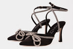 The Floransa Black Leather Pointy Toe Ankle Strap Women Sandal Final Sale!