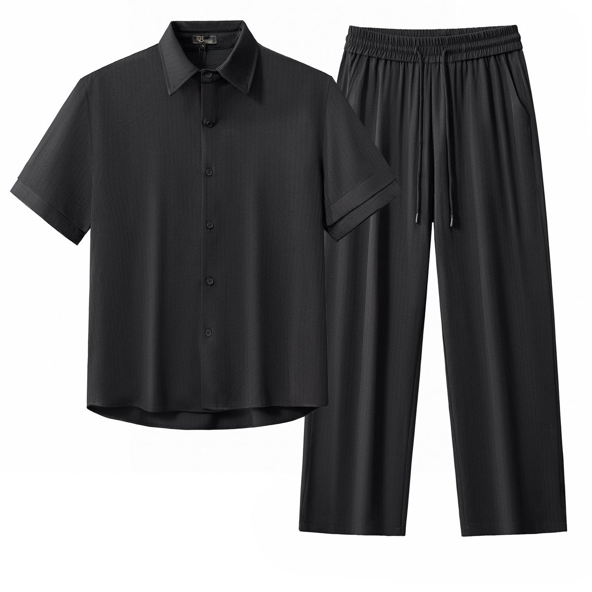 Barocco Flow Men's Textured Shirt & Pants Set - Black