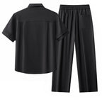 Barocco Flow Men's Textured Shirt & Pants Set - Black