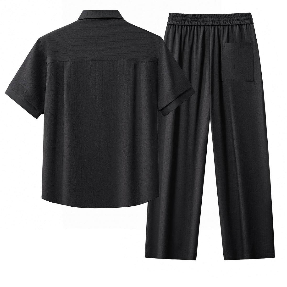 Barocco Flow Men's Textured Shirt & Pants Set - Black