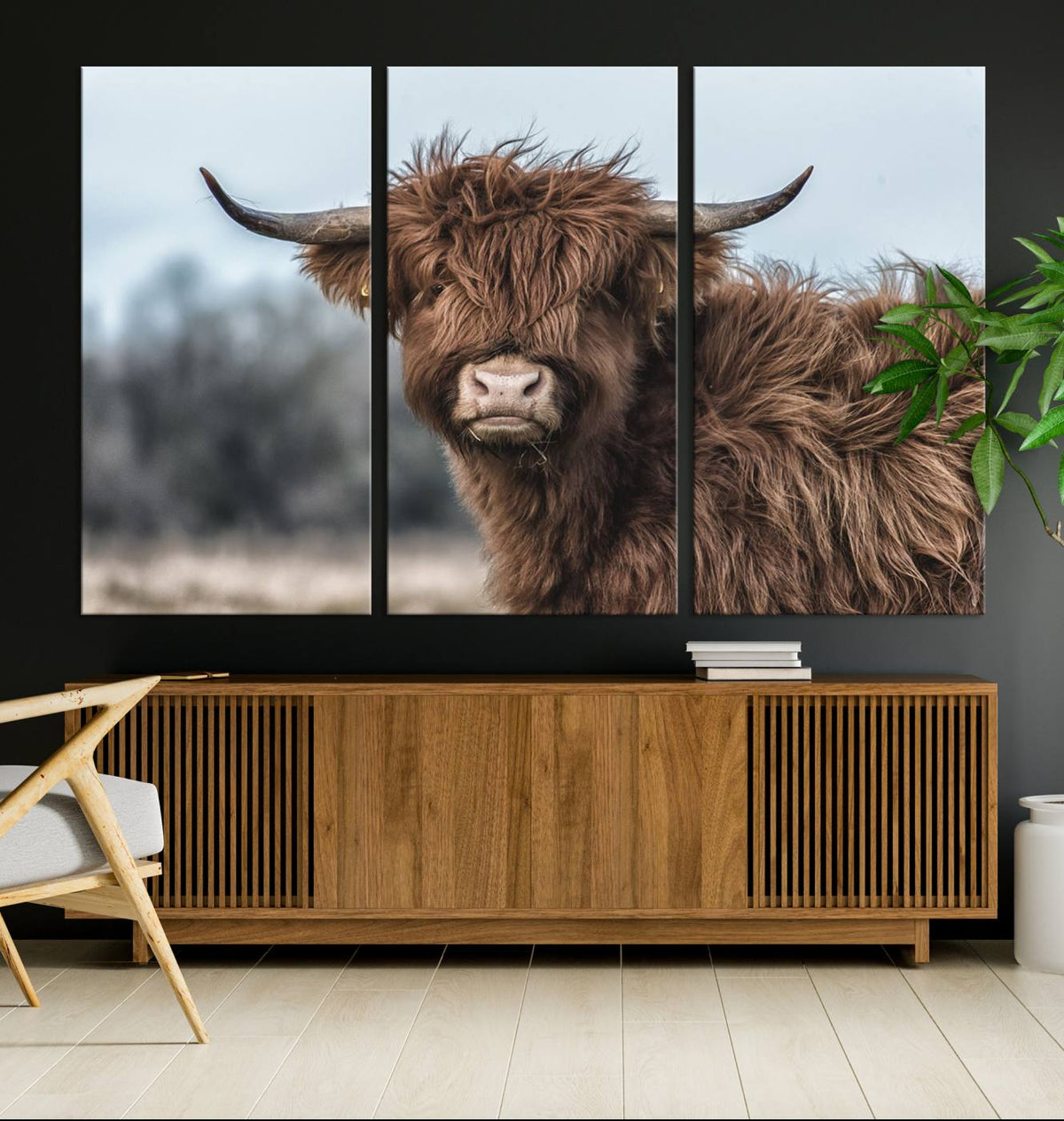 Fluffy Highland Cow Wall Art Canvas Print