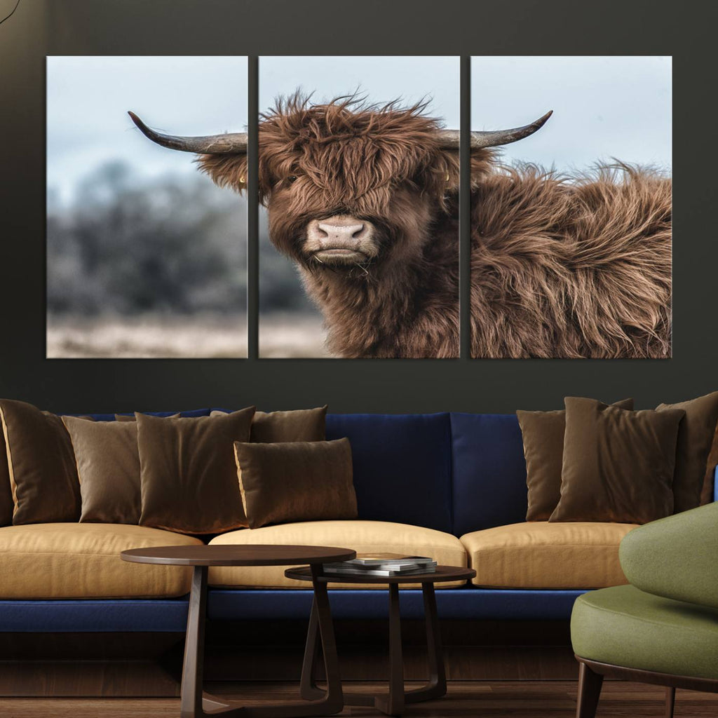 Fluffy Highland Cow Wall Art Canvas Print
