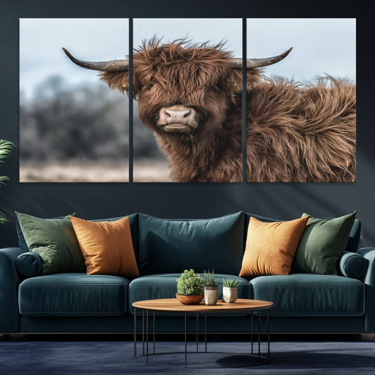 Fluffy Highland Cow Wall Art Canvas Print